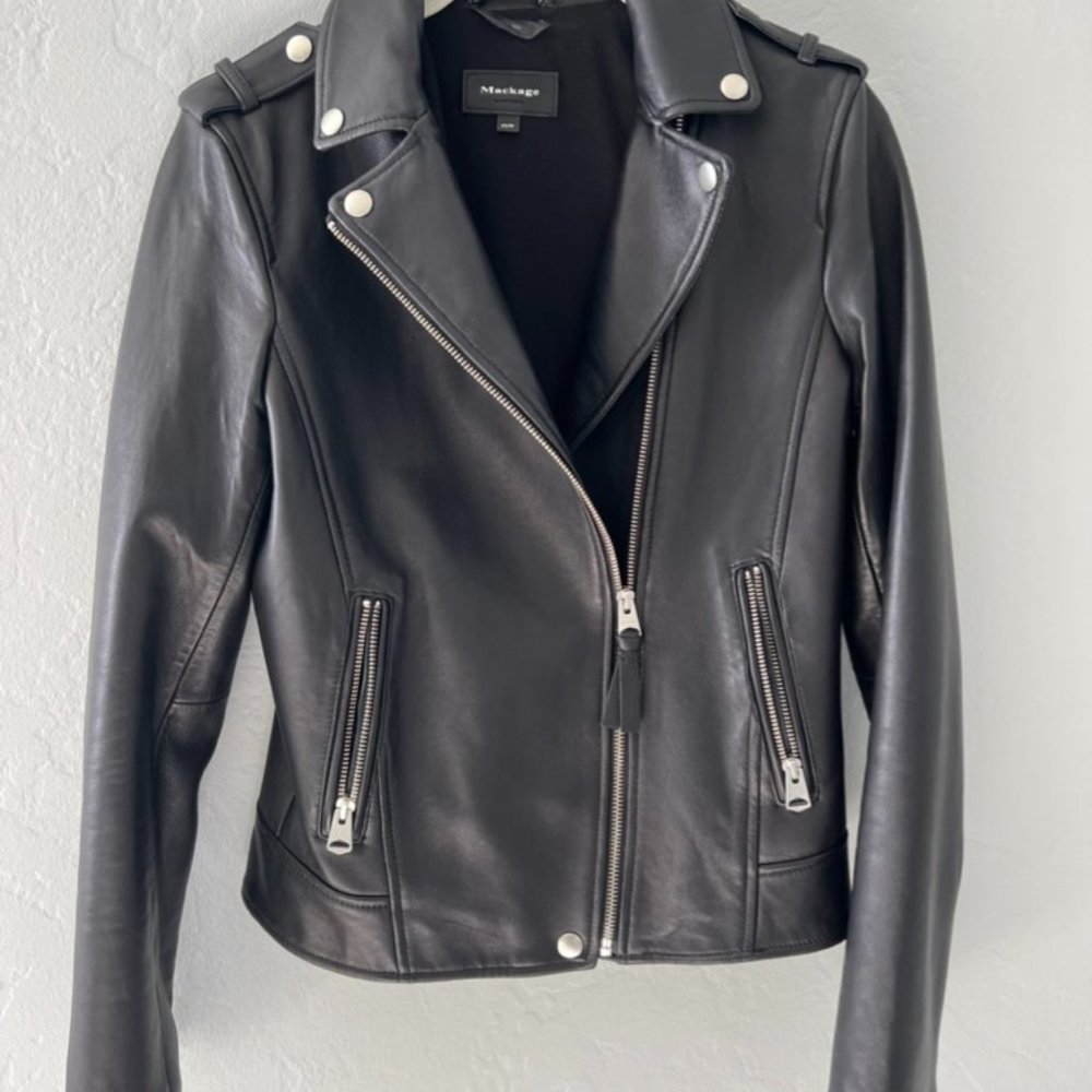 Genuine leather, black biker jacket with liner